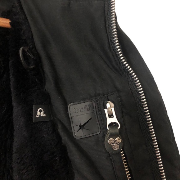 TNA sz Small Long Mid Length Warm Insulated Black Parka Winter Jacket Coat - Picture 7 of 14